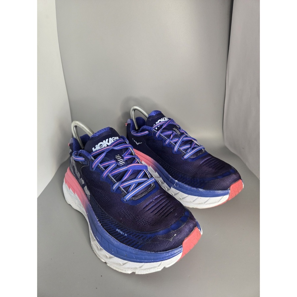 HOKA ONE ONE Bondi 5 Wide Running Shoes Womens Size 7 D Blue Pink 1013605 BSTW